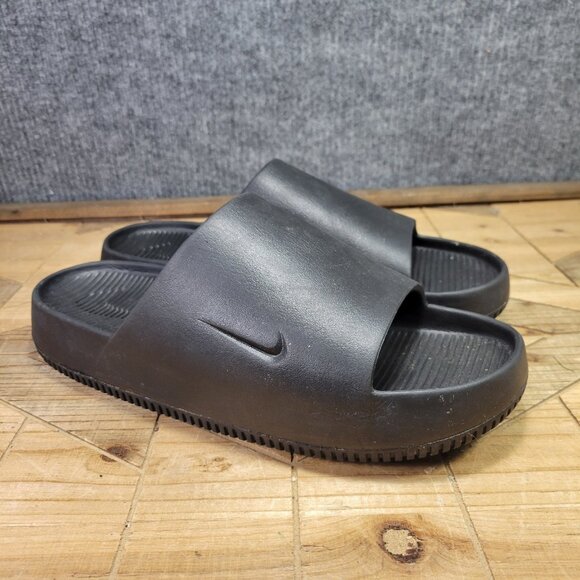 Nike Sandals Mens 12 Womens 13 Calm Slides Black Open Toe Comfort Slip On - Picture 1 of 13